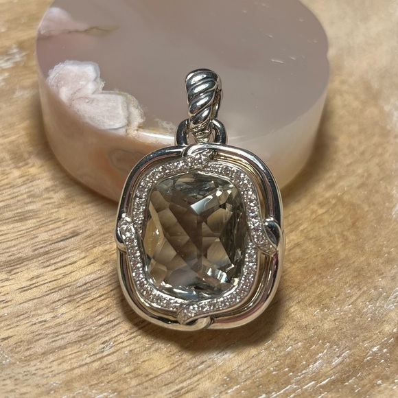 David Yurman Sterling Silver Diamond Prasiolite Labyrinth Enhancer Pendant - Picture 11 of 16
